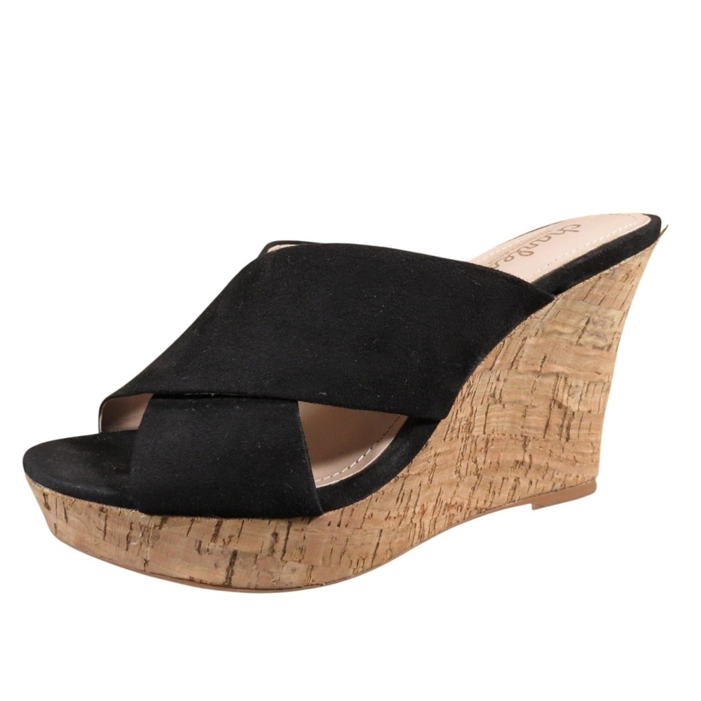 Charles by Charles David Latrice Women Size‎ 4.5 Black Textile Wedge Sandal Cork